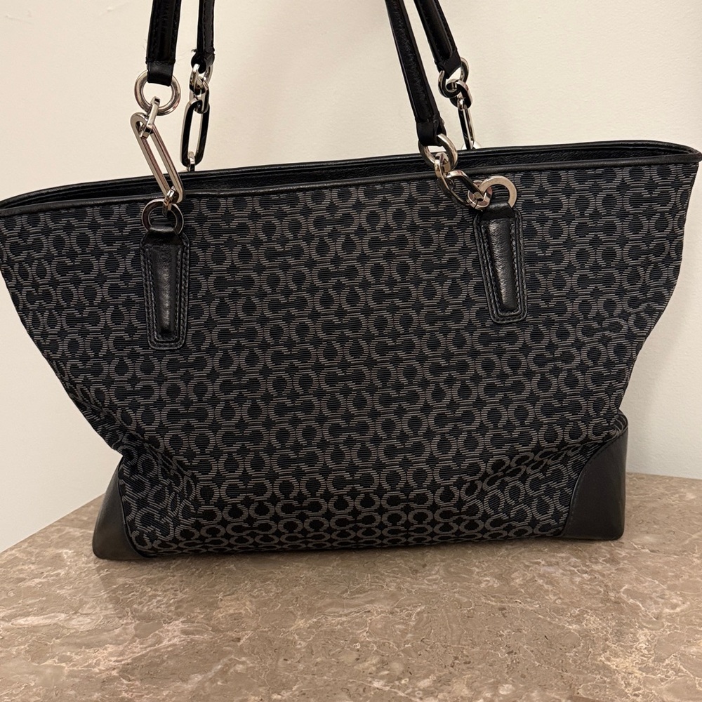 Coach Black and Charcoal Signature Tote with Silver Hardware - Picture 6 of 13